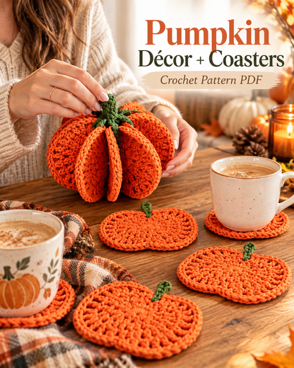 Pumpkin decor and crochet coasters - PDF pattern